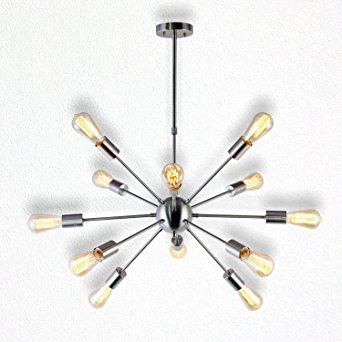 Sputnik Chandelier 12 Lights Modern Pendant lighting Brushed Nickel Industrial Vintage Ceiling Light UL Listed By VINLUZ