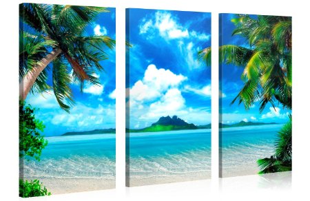 CARIBBEAN ISLAND - Beach Landscape with Palm Trees Gallery Wrapped Canvas Print Size: 52"W x 30"H