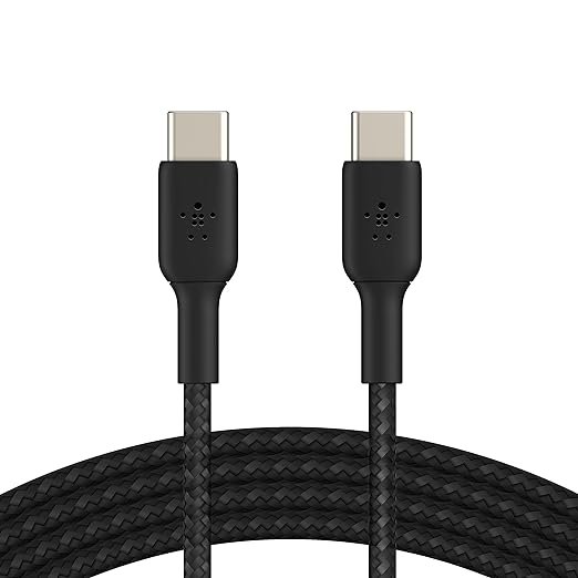 Belkin USB-C to USB-C Braided 6.6 Feet (2 Meter) Fast charging Type C Cable, for iPhone 15 Series and other USB-C Devices, Tough and Durable, 60W PD, USB-IF Certified - Black