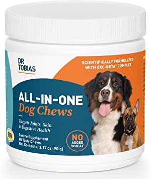 Dr. Tobias All-in-One Dog Chews – Targets Joints, Skin & Digestive Health with OxC-Beta Complex - No Added Wheat (60 Count)