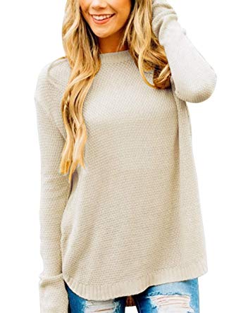 MEROKEETY Women's Long Sleeve Oversized Crew Neck Solid Color Knit Pullover Sweater Tops