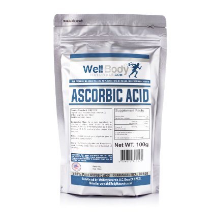 WellBodyNaturals Pure Ascorbic Acid (Vitamin C) Powder (100 grams)