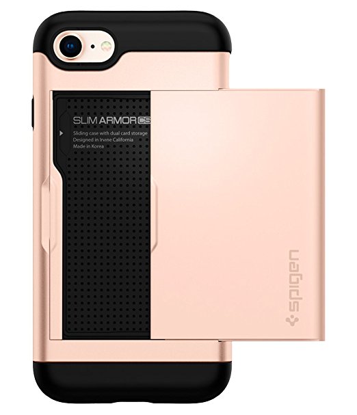 Spigen Slim Armor CS iPhone 7 Case / iPhone 8 Case with Slim Dual Layer Wallet Design and Card Slot Holder for Apple iPhone 7 (2016) / iPhone 8 (2017) - Blush Gold