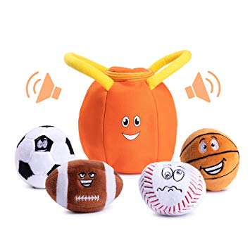 Baby Sports Toy | My First Sports Bag Plush Basketball, Baseball, Soccer Ball and Football | Great Gift for Baby & Toddler (My First Sports Bag)
