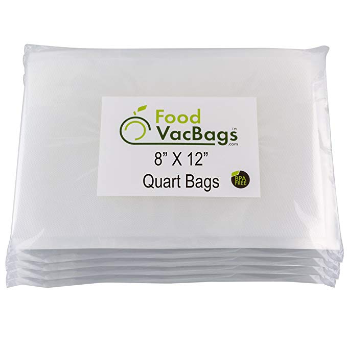 200 Quart Size 8"X12" FoodVacBags Vacuum Sealer Storage Bags, BPA Free, Commercial Grade 4 mil, easy to use - presealed on 3 side, Better inch-per-inch value than rolls