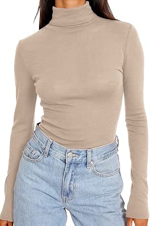 Trendy Queen Women's Turtleneck Long Sleeve Shirts Fall Fashion Basic Layering Slim Fit Soft Thermal Underwear Tops