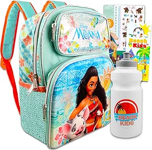 Disney Moana Backpack Set for Girls, Kids - Bundle with 12" Moana Backpack with Water Bottle, Tattoos, More | Disney Moana Backpack Set for Kids