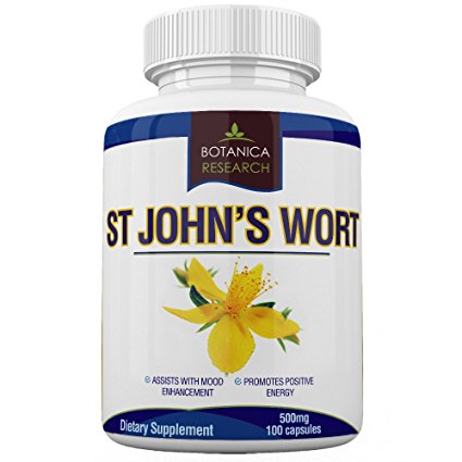 St John's Wort Extract Supplement: 500mg Vitamin Herb For Mood, Serotonin, Dopamine, and Anxiety Relief Support. Manages Stress, Sadness, Seasonal Mild Depression. 100 Saint John Wort Capsule Pills