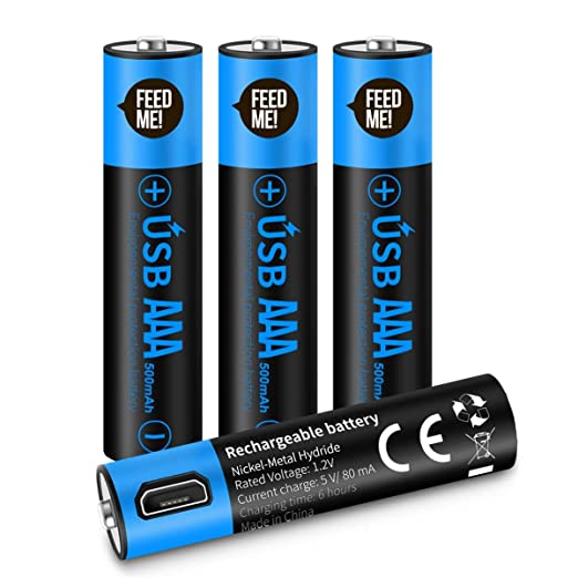 USB Rechargeable AAA Batteries,450mAh AAA Batteries with USB Ports - High-Capacity Batteries Long-Lasting Power Recyclable Recharge Battery -4pack