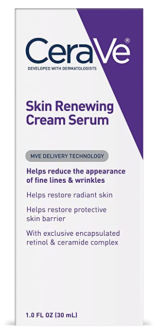 CeraVe Skin Renewing Cream Serum - Retinol Cream Serum & Face Moisturizer/Anti Aging Face Cream, Wrinkle Cream & Moisturizer for Face w Hyaluronic Acid, 1 oz