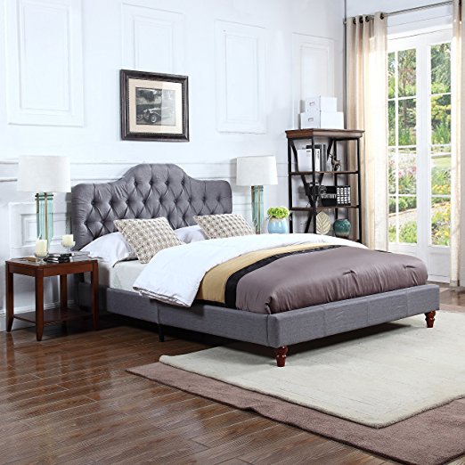 Divano Roma Furniture Classic Grey Tufted Fabric Low Profile Bed Frame (Cal King)