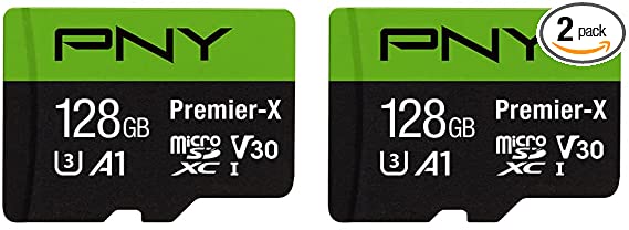 PNY 128GB Premier-X Class 10 U3 V30 microSDXC Flash Memory Card 2-Pack - 100MB/s, Class 10, U3, V30, A1, 4K UHD, Full HD, UHS-I, Micro SD