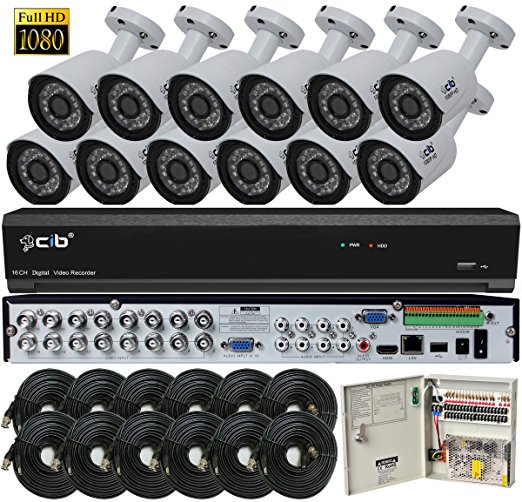 CIB Security T80P16K2T56W-TAI-12KIT 16CH 1080P Video Security DVR, 2TB HDD & 12x2.1-MP 1920TVL Night Vision Camera, White