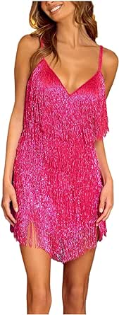 Women's V Neck Dress Party Sexy Dress Fashion Solid Color Sequin Fringe Dress Dresses Special Occasions