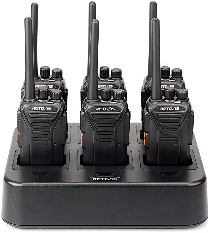 Retevis RT27 Walkie Talkie Long Range Rechargeable 2 Way Radio 22 Channel FRS VOX Two Way Radios(6 Pack) with Six Way Gang Charger