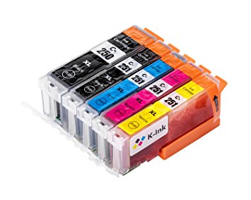 K-Ink Compatible Ink Cartridges for PGI 250 CLI 251 for PIXMA MX922, MG5420, MG6320, MG7120, MG5520, iP7220 (1 Large Black, 1 Small Black, 1 Cyan, 1 Yellow, 1 Magenta)