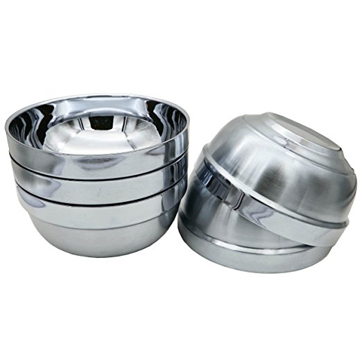 RushGo Stainless Steel Bowls Brushed Double-walled Insulated Set of 5
