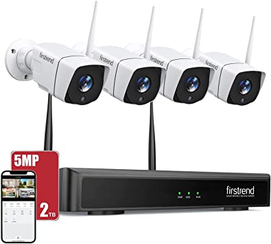 5MP Wireless Security Camera System,Firstrend 8 Channel Home Surveillance Cameras System Kit with 4 pcs 2560*1920P IP Cameras and 2TB Hard Drive,65ft Night Vision Motion Detection for Outdoor CCTV