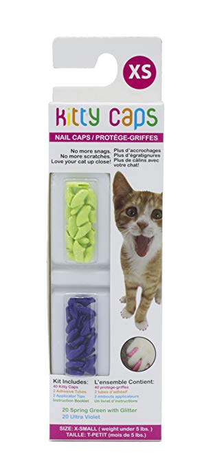 Kitty Caps Nail Caps for Cats in Assorted Fun & Fashion Colors | Safe Alternative to Declawing | Stops Snags and Scratches, 40 Nail Caps for 2 Full Applications