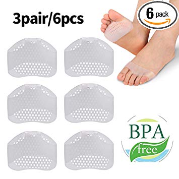 Lofan Gel Metatarsal Foot Pads Ball of Foot Cushions, 6 Pcs Forefoot Cushioning Silicone Toe Pad Breathable and Soft, Bunion Feet Pain Relief for Women and Men Neuroma Mortons Metatarsalgia