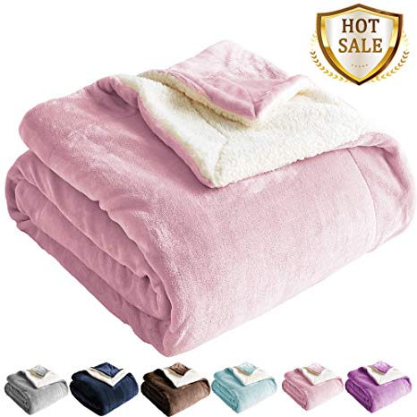 Sherpa Fleece Blanket Queen Size Pink Plush Throw Blanket Fuzzy Soft Blanket Microfiber(Queen,Pink)
