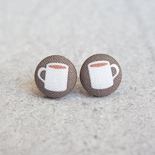 Cup of Coffee Fabric Button Earrings