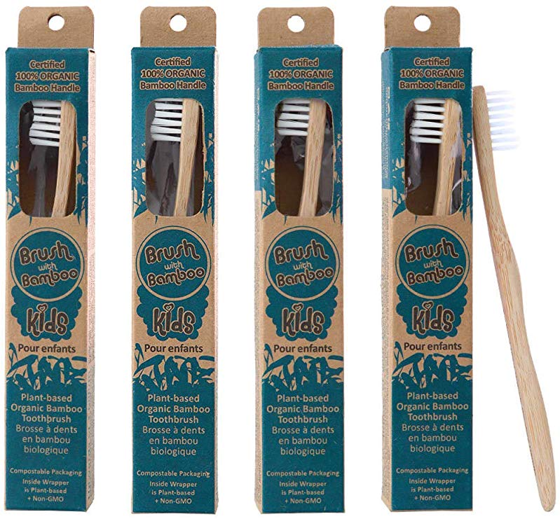 Brush with Bamboo Plant-based Bamboo Toothbrush - Kids Size (Pack of 4)
