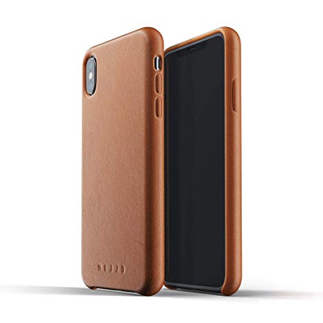 Mujjo Full Leather Case Compatible with iPhone Xs Max | Real Leather with Natural Aging Effect, Covered Buttons, 1MM Protective Screen Bezel, Japanese Suede Lining (Tan)