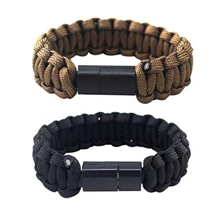 Hemobllo 2Pcs Type-C Data Cable with Bracelet Design Durable Braided Charging Wrist Band (Black and Brown)