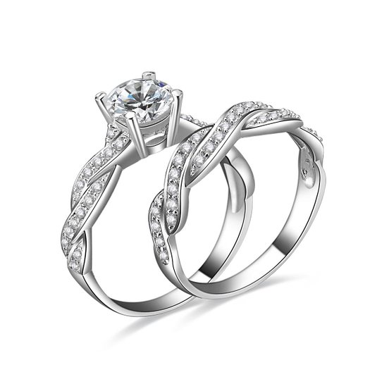 1.5ct Infinity Wedding Band Anniversary Engagement Ring Bridal Set 925 Sterling Silver Cubic Zirconia