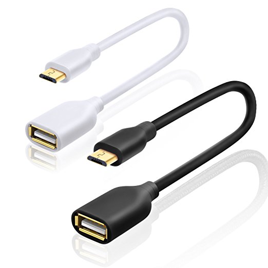 Besgoods Micro USB 2.0 OTG Cable On The Go Adapter Male Micro USB to Female USB for Samsung S6 Edge S4 S7 Android or Smart Phones Tablets with OTG Function 6 Inch Black White, 2Pack