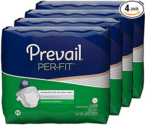 Prevail Per-Fit Maximum Absorbency Incontinence Briefs Extra Large 60 Total Count Breathable Rapid Absorption Discreet Comfort Fit Adult Diapers