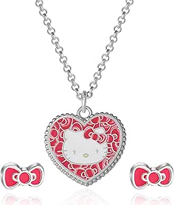 Hello Kitty Sanrio Fashion Jewelry Set Official License - 16"   3" Pendant Necklace Bow Earrings