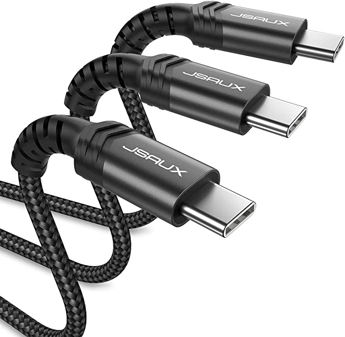 JSAUX USB C to USB C Cable 60W, 3-Pack [10ft 6.6ft 3.3ft ] Type C Fast Charging Cord Charger Samsung Galaxy S21 S21  S21 Ultra S20 Ultra Plus S20  Note 20 10, Google Pixel 4 3 2 XL iPad Pro 2018-Black