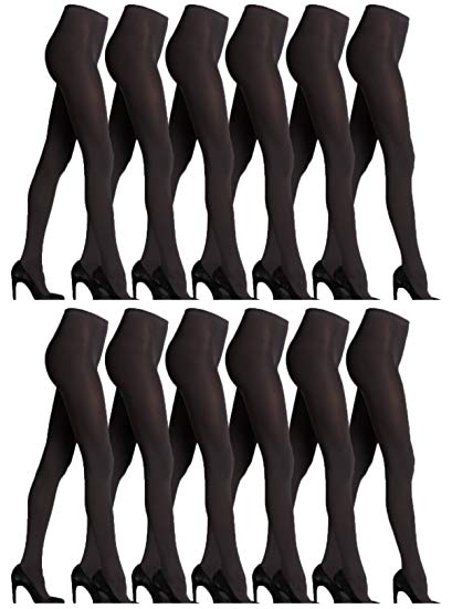 Womens Opaque Footed Tights, Bulk Pack, Comfortable Soft Stretchy Control Top, 80 Denier, One Size/Plus Size