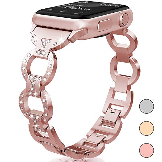 HiGoing Bling Band Compatible with Apple Watch Band 38mm 40mm, Diamond Rhinestone Stainless Steel Metal Replacement Wristband Strap iWatch Series 4 3 2 1 (Rose Gold)