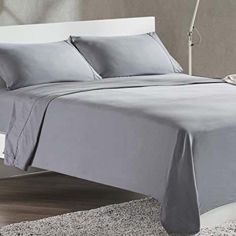 SLEEP ZONE Queen Sheet Set - 4 Piece Soft Brushed Microfiber Bed Linen Set - Wrinkle Free & Fade Resistant Moisture Wicking Breathable Cooling Bedding Sheet Set (Gray, Queen)