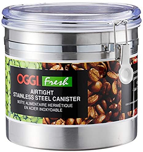 Oggi 150-ounce Stainless Steel Airtight Canister with Clear Arylic Lid and Locking Clamp