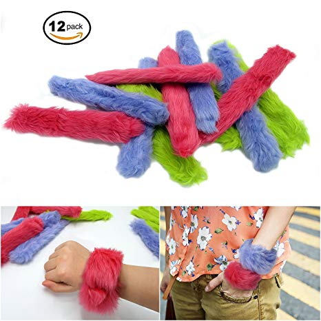 Fur Slap Bracelets 12 Pack Measures 9 Inches Fun and Great For: School, Parties, Camp, etc.