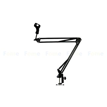 Microphone Stand, FOME Professional Adjustable Microphone Fold Mic Suspension Boom Scissor Arm Stand Holder with Mic Clip Mounting on Desk or Table Top for Studio Program Record Broadcasting TV Station Solo Artist  FOME Gift