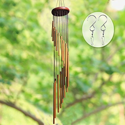 Long Wind Chimes Outdoor, UPGRADED 36” Wind Chimes Amazing Grace with 18 Aluminum Alloy Tubes Large Wind Chimes with Free 2 Pack Hooks, Perfect Decoration for Patio, Balcony and Indoor (Golden)