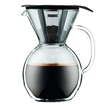 Bodum 11672-01 8 Cup Double Wall Pour Over Coffee Maker with Glass Handle, Black