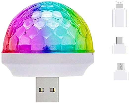 USB Mini Disco Light, Disco Ball Light, Mini Portable Voice Control Stage DJ Strobe Light, LED Car USB Ambient Light, Suitable for Christmas/Halloween/Home Interior, Etc. (White)