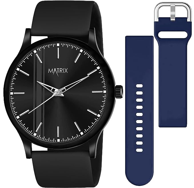 Matrix Swap Analog Black Dial Watch with Interchangeable Straps for Men & Boys