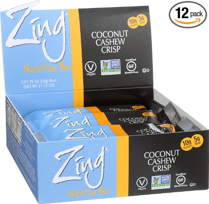 Zing Nutrition Bar, Coconut Cashew Crisp, 1.76 Ounce (Pack of 12)