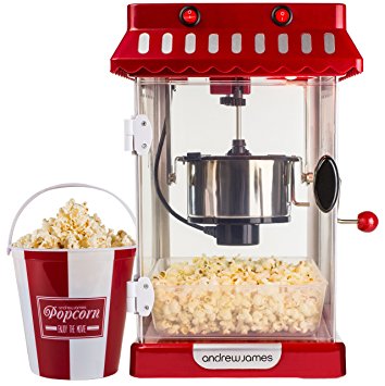 Andrew James Retro Cinema Style Kettle Popcorn Maker Includes 4 Reusable Popcorn Serving Buckets and 2 Year Manufacturer's Warranty