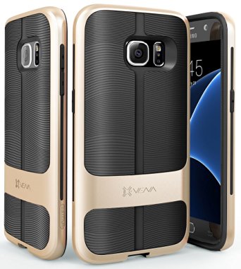 Galaxy S7 Case, Vena [vAllure] Wave Texture [Bumper Frame][CornerGuard ShockProof | Strong Grip] Ultra Slim Hybrid Cover for Samsung Galaxy S7 (Black/ Gold)