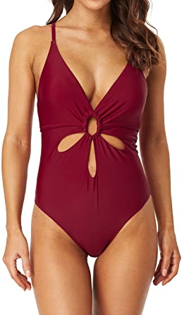 SOCIALA Women's V Neck One Piece Plunge Swimsuit Tummy Control Bathing Suit Slimming