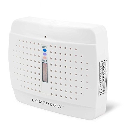 Comforday Renewable/Rechargeable Wireless Mini Dehumidifier - Great for Closets, Bathrooms, Cupboards, Rooms, Boats, RV's, Gun/Document Safes Gym Lockers - Moisture absorber, Pet-Safe Silica Gel Crystals Moisture Indicator