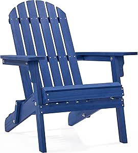 Yaheetech Folding Adirondack Chair Set of 1 Outdoor, 300LBS Solid Wood Garden Chair Weather Resistant, Fire Pit Lounge Chairs for Garden/Yard/Patio/Lawn, Blue